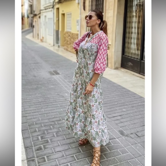 ZARA WOMAN'S ECRU FLORAL MIDI OVERSIZED DRESS COTTON SIZE S - Picture 3 of 4